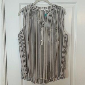 Fun 2 Fun Black and Cream Striped Sleeveless Blouse